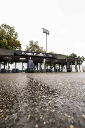 SSV Ulm 1846 Soccer vs. Eintracht Frankfurt II, Soccer, Regionalliga Southwest, Matchday 11, Donaustadion Ulm, October 26, 2010. The Donaustadion Ulm, home stadium of SSV Ulm 1846 Soccer. Exterior view of the main entrance. SSV Ulm 1846 Soccer vs. Eintracht Frankfurt II, Soccer, Regionalliga Southwest, Matchday 11, Donaustadion Ulm, October 26, 2010. Photo by Lucca Fundel, Ulm, Donaustadion, Baden-Württemberg, Germany