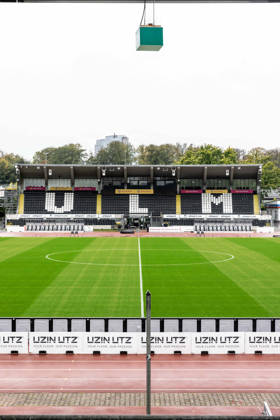 SSV Ulm 1846 Soccer vs. Eintracht Frankfurt II, Soccer, Regionalliga Southwest, Matchday 11, Donaustadion Ulm, October 26, 2010. The Donaustadion Ulm, home stadium of SSV Ulm 1846 Soccer. Interior view of the main grandstand. SSV Ulm 1846 Soccer vs. Eintracht Frankfurt II, Soccer, Regionalliga Southwest, Matchday 11, Donaustadion Ulm, October 26, Photo by Lucca Fundel, Ulm, Donaustadion, Baden-Württemberg, Germany
