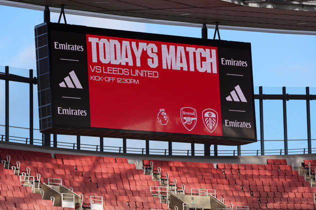 10th October 2026; Emirates Stadium, London, England; Premier League Football, Arsenal versus Leeds United; A general view of the scoreboard prior to kick-off TomxMajor