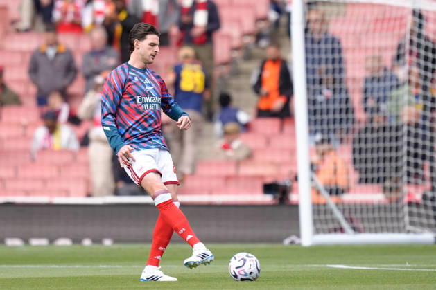 RECORD DATE NOT STATED 10th October 2026; Emirates Stadium, London, England; Premier League Football, Arsenal versus Leeds United; Declan Rice of Arsenal warming up prior to kick-off TomxMajor