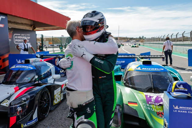 AUTO - MLC 2026 - PORTIMAO 71 AUST Stefan (ger), FERNANDEZ-LASER Felipe (ger), Rinaldi Racing, Ligier JS P325 - Toyota, LMP3 Pro Am, portrait podium, portrait celebration during the 6th round of the 2026 Michelin Le Mans Cup on the Autodromo Internacional do Algarve from October 8 to 10, 2026 in Portimao, Portugal - PortimaoPortugal Copyright: xPauloxMariax