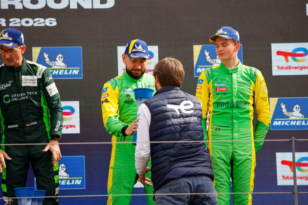 AUTO - MLC 2026 - PORTIMAO 34 BUKHANTSOV Alexander (uae), WINSLOW James (aus), Inter Europol Competition, Ligier JS P325 - Toyota, LMP3 Pro Am, podium, portrait celebration during the 6th round of the 2026 Michelin Le Mans Cup on the Autodromo Internacional do Algarve from October 8 to 10, 2026 in Portimao, Portugal - PortimaoPortugal Copyright: xPauloxMariax