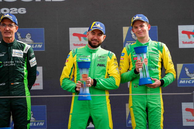 AUTO - MLC 2026 - PORTIMAO 34 BUKHANTSOV Alexander (uae), WINSLOW James (aus), Inter Europol Competition, Ligier JS P325 - Toyota, LMP3 Pro Am, podium, portrait celebration during the 6th round of the 2026 Michelin Le Mans Cup on the Autodromo Internacional do Algarve from October 8 to 10, 2026 in Portimao, Portugal - PortimaoPortugal  Copyright: xPauloxMariax