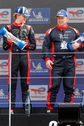 AUTO - MLC 2026 - PORTIMAO 66 PARROW Steve (ger), PEDERSEN Mikkel Gaarde (den), Rinaldi Racing, Ligier JS P325 - Toyota, LMP3 Pro Am, podium, portrait celebration during the 6th round of the 2026 Michelin Le Mans Cup on the Autodromo Internacional do Algarve from October 8 to 10, 2026 in Portimao, Portugal - PortimaoPortugal  Copyright: xPauloxMariax