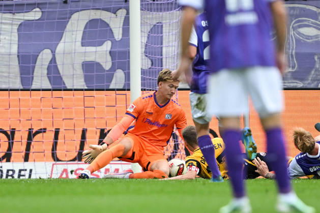 2. Bundesliga, Matchday 26, VfL Osnabrück vs. Dynamo Dresden on October 10, 2026, at Bremer Brücke in Osnabrück; Goal: 0–1; Scorer: Niklas Hauptmann of Dresden, who scored the goal to make it 0–1 MT