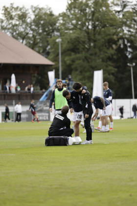 October 10, 2026, xhettx, Soccer 3rd Division, SG Sonnenhof Grossaspach vs. SV Waldhof Mannheim; Diego Michel of SV Waldhof Mannheim, 28, needs treatment during warm-ups; ankle injury in Aspach
