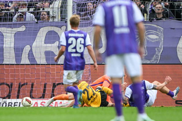 2. Bundesliga, Matchday 26, VfL Osnabrück vs. Dynamo Dresden on October 10, 2026, at Bremer Brücke in Osnabrück. Goal: 0–1. Scorer: Niklas Hauptmann (Dresden) with the goal that made it 0–1. MT