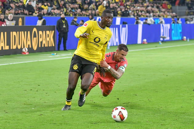 From left: Serhou Guirassy (Dortmund 9) and Marco Friedl (Bremen 32) in a one-on-one duel, September 10, 2026 ¢ Soccer ¢ Borussia Dortmund vs. SV Werder Bremen, Signal Iduna Park, Dortmund, DFB DFL regulations prohibit any use of photographs as image sequences and or quasi-video NRW Germany Copyright: xpepphotox xSaschaxWeizx pep00321, pep_20261009_sw