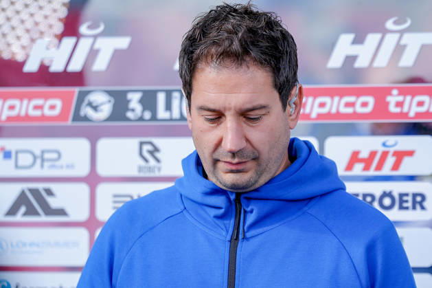 October 10, 2026, xsefx, Soccer, SC Fortuna Köln vs. 1 FC Saarbrücken, 3rd Division, South Division, Matchday 8, 2026–2027 Season: Head Coach Argirios Giannikis of 1 FC Saarbrücken in an interview. DFB regulations prohibit any use of photographs as image sequences and or quasi-video. North Rhine-Westphalia, Germany