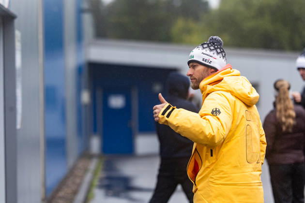 October 10, 2026, GER, Bobsleigh, Season 26–27, Men, Central Performance Test in Bobsleigh: Push Test. Pictured: Rene Spies. As is tradition, the German bobsleigh pilots and their pushers gathered in Oberhof for a test of strength. 98559 Oberhof LOTTO Thuringia EISARENA Oberhof Training Hall Start Facility Thuringia Germany