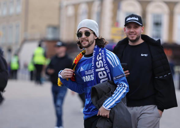10th October 2026; Stamford Bridge, London, England; Premier League Football, Chelsea versus Bournemouth; Chelsea fan arriving at Stamford Bridge JohnxPatrickxFletcher