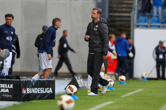 October 10, 2026 Soccer 2. Bundesliga SV Darmstadt 98 vs. Energie Cottbus, head coach Florian Kohfeldt of SV Darmstadt 98 is seen celebrating after the victory Copyright: HMBxMedia JoaquimxFerreira