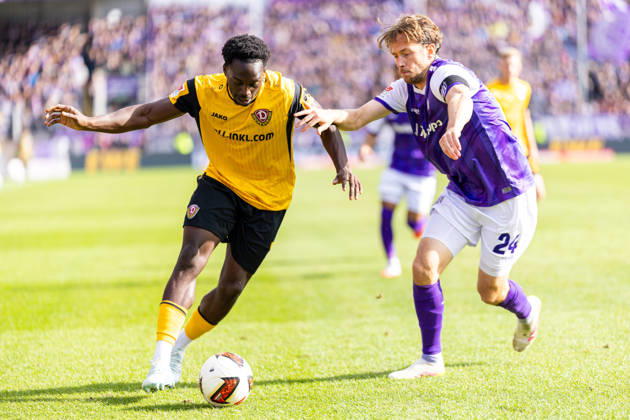 L R Kennedy Okpala (SG Dynamo Dresden, 07) in a tackle with Jannik Mueller (VfL Osnabrück, 24) GER, VfL Osnabrück vs. SG Dynamo Dresden, Soccer, 2. Bundesliga, Matchday 7, 2026–2027 season, October 10, 2026 DFL regulations prohibit any use of photographs as image sequences and or quasi-video GER, VfL Osnabrück vs. SG Dynamo Dresden, soccer, 2. Bundesliga, Matchday 7, 2026–2027 season, October 10, 2026, Osnabrück Copyright: xEibner-Pressefoto JanxRollingerx EP_JSK