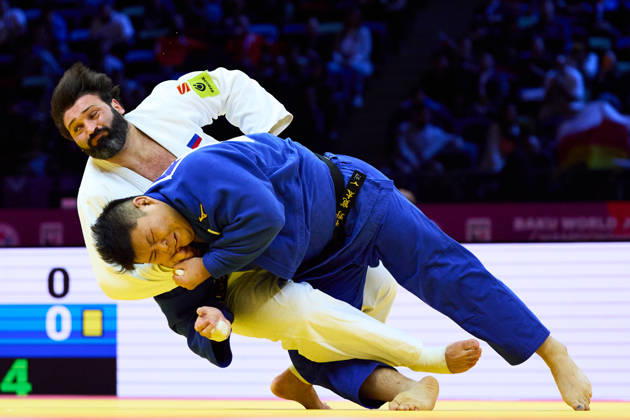 (L-R) Tasoev Inal (RUS), Kanta Nakano (JPN), OCTOBER 10, 2026 -Judo : World Judo Championships BAKU2026 Mens +100kg3rd Round match at National Gymnastics Arena in Baku, Azerbaijan. aflo_354753190 KenxAsakurax