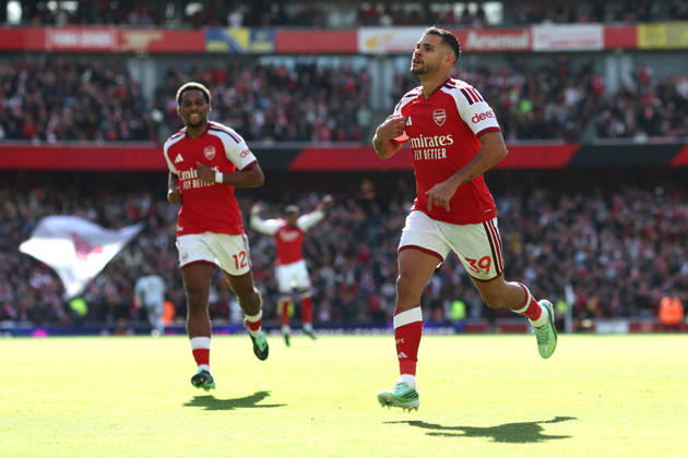 Arsenal gegen Leeds United, 10. Oktober 2026, London, Premier League, Fußball: Arsenal gegen Leeds United – Bruno Guimaraes von Arsenal jubelt, nachdem er das zweite Tor für seine Mannschaft erzielt hat. Foto: Charlotte Wilson, Offside, London, Großbritannien Copyright: xCharlottexWilsonx xOffsidexOffside