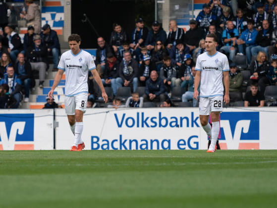 Maximilian Thalhammer (SV Waldhof Mannheim, 08) and Diego Michel (SV Waldhof Mannheim, 28) were disappointed after a 0-1 loss to Luca Molinari (SG Sonnenhof Grossaspach, 21, GER), Soccer, SG Sonnenhof Grossaspach vs. SV Waldhof Mannheim, 3rd Division, Matchday 8, Aspach, 2026–2027 season, October 10, 2026 GER, Soccer, SG Sonnenhof Grossaspach vs. SV Waldhof Mannheim, 3rd Division, Matchday 8, Aspach, 2026–2027 season, October 10, 2026 Aspach Copyright: xCarstenxSchweringx EP_CSG