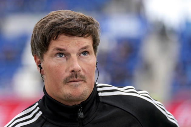 Merlin Polzin, Coach, Head Coach, HSV, with a worried look, single frame, single photo, action, pensive, concerned, pessimistic, October 10, 2026, Sinsheim, Germany, soccer, Bundesliga, TSG 1899 Hoffenheim, Hamburger SV, DFB and DFL regulations prohibit any use of photographs as image sequences and or quasi-video xozx