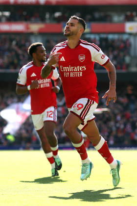 Arsenal gegen Leeds United, 10. Oktober 2026, London, Premier League, Fußball: Arsenal gegen Leeds United – Bruno Guimaraes von Arsenal jubelt, nachdem er das zweite Tor für seine Mannschaft erzielt hat. Foto: Charlotte Wilson, Offside, London, Großbritannien Copyright: xCharlottexWilsonx xOffsidexOffside