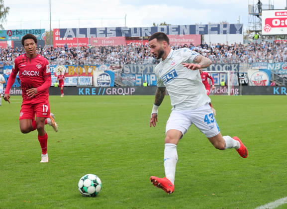 FC Würzburger Kickers vs. FC Hansa Rostock, Würzburg, October 10, 2026, Soccer, 3rd Division, FC Würzburger Kickers vs. FC Hansa Rostock, Leon Dajuku, FC Hansa Rostock, Akon Arena, Bavaria, Germany