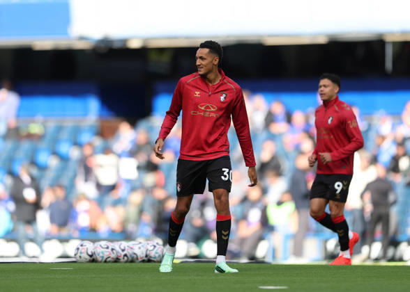 10th October 2026; Stamford Bridge, London, England; Premier League Football, Chelsea versus Bournemouth; Alvaro Rodriguez of AFC Bournemouth during the warm up JohnxPatrickxFletcher