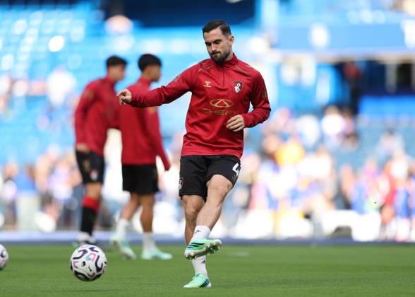 10th October 2026; Stamford Bridge, London, England; Premier League Football, Chelsea versus Bournemouth; Lewis Cook of AFC Bournemouth during the warm up JohnxPatrickxFletcher