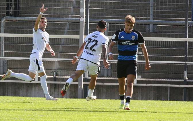 October 10, 2026 xmgoodx Frankfurt am Main, PSD Bank Arena, Regionalliga Southwest, 2026–2027 Season, FSV Frankfurt vs. SV Sandhausen, Celebration after Mert Tasdelen s goal to make it 1–2 for Sandhausen