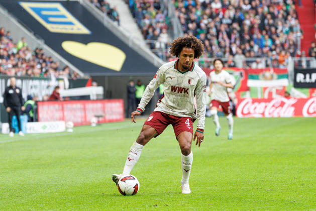 Han Noah Massengo 4, FC Augsburg during the match between FC Augsburg and FC Bayern Munich, Soccer, Men s, Bundesliga, 2026–2027, Matchday 5 on October 10, 2026, in Augsburg, WWK ARENA. DFL and DFB regulations prohibit any use of photographs as image sequences and or quasi-video. Bavaria, Germany