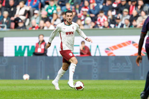 Arijon Ibrahimovic, 21, FC Augsburg, during the match between FC Augsburg and FC Bayern Munich, soccer, men s, Bundesliga, 2026–2027, Matchday 5 on October 10, 2026, in Augsburg, WWK ARENA. DFL and DFB regulations prohibit any use of photographs as image sequences and or quasi-video. Bavaria, Germany