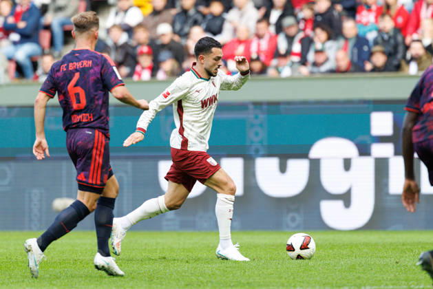 Arijon Ibrahimovic, 21, FC Augsburg, during the match between FC Augsburg and FC Bayern Munich, soccer, men s, Bundesliga, 2026–2027, Matchday 5 on October 10, 2026, in Augsburg, WWK ARENA. DFL and DFB regulations prohibit any use of photographs as image sequences and or quasi-video. Bavaria, Germany