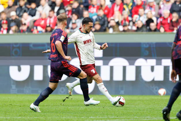 Arijon Ibrahimovic, 21, FC Augsburg, during the match between FC Augsburg and FC Bayern Munich, soccer, men s, Bundesliga, 2026–2027, Matchday 5 on October 10, 2026, in Augsburg, WWK ARENA. DFL and DFB regulations prohibit any use of photographs as image sequences and or quasi-video. Bavaria, Germany