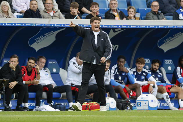 Merlin Polzin, Hamburger SV, Coach, Facial Expressions, Emotion, Germany, Soccer, Bundesliga 1, Matchday 5, 2026–2027, TSG Hoffenheim vs. Hamburger SV, October 10, 2026, Sinsheim SNP Arena, Germany Copyright: xGrantxHubbsx