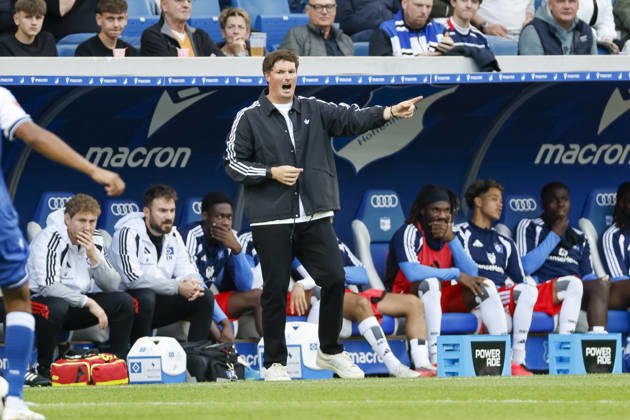 Merlin Polzin, Hamburger SV, Coach, Facial Expressions, Emotion, Germany, Soccer, Bundesliga 1, Matchday 5, 2026–2027, TSG Hoffenheim vs. Hamburger SV, October 10, 2026, Sinsheim SNP Arena, Germany Copyright: xGrantxHubbsx