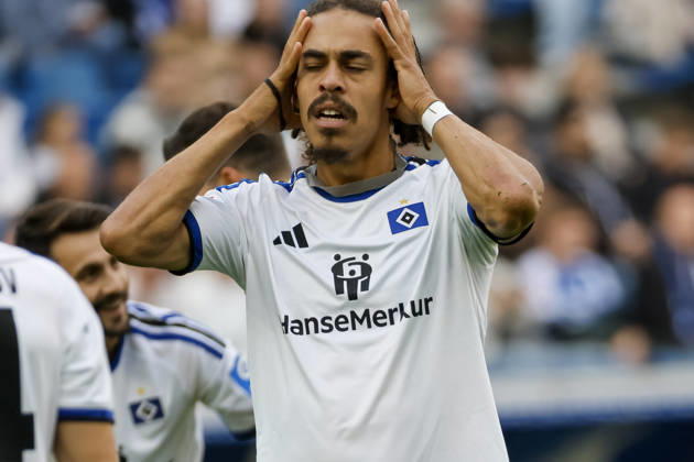 Yussuf Poulsen, Hamburger SV, 15, facial expressions, emotion, Germany, soccer, Bundesliga 1, Matchday 5, 2026–2027, TSG Hoffenheim vs. Hamburger SV, October 10, 2026, Sinsheim SNP Arena, Germany Copyright: xGrantxHubbsx