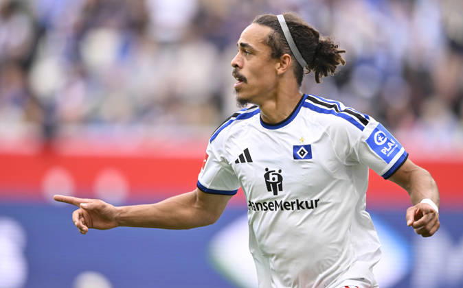 GOAL: 0-1 Yussuf Poulsen, Hamburger SV (HSV) 15 Goal Celebration, TSG 1899 Hoffenheim vs. Hamburger SV (HSV) 10 10 2026 DFL regulations prohibit any use of photographs as image sequences and or QUASI VIDEO TSG 1899 Hoffenheim vs. Hamburger SV (HSV)