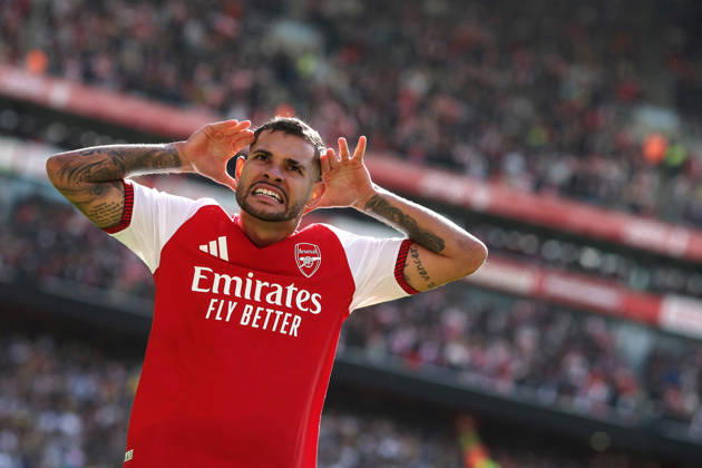 Arsenal gegen Leeds United, 10. Oktober 2026, London, Premier League, Fußball: Arsenal gegen Leeds United – Bruno Guimaraes von Arsenal feiert das zweite Tor seines Teams. Foto: Charlotte Wilson, Offside, London, Großbritannien Copyright: xCharlottexWilsonx xOffsidexOffside