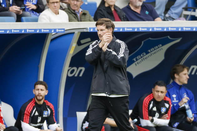Merlin Polzin, Hamburger SV, Coach, Facial Expressions, Emotion, Germany, Soccer, Bundesliga 1, Matchday 5, 2026–2027, TSG Hoffenheim vs. Hamburger SV, October 10, 2026, Sinsheim SNP Arena, Germany Copyright: xGrantxHubbsx