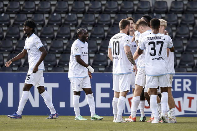 October 10, 2026, xhettx, Soccer 3rd Division, SG Sonnenhof Grossaspach vs. SV Waldhof Mannheim—celebration of the 3-1 goal by Nolan Muteba, SV Waldhof Mannheim, 29