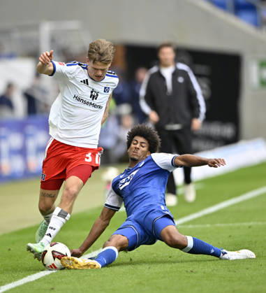 Tackle, Action: Bernardo (TSG 1899 Hoffenheim 13) vs. David Moeller Wolfe (Hamburger SV HSV 03) TSG 1899 Hoffenheim vs. Hamburger SV HSV 10 10 2026 DFL regulations prohibit any use of photographs as image SEQUENCES AND OR QUASI-VIDEO TSG 1899 Hoffenheim vs. Hamburger SV HSV