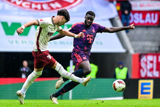 October 10, 2026, Germany, Soccer, Men s, Bundesliga 1, Matchday 5, FC Augsburg vs. FC Bayern Munich; Rodrigo Ribeiro (FC Augsburg), 9; Dayot Upamecano (Bayern Munich), 2; Augsburg WWK Arena, Bayern, Germany Copyright: xNordphotox xHafnerx