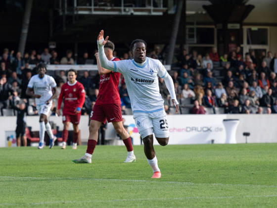 Goal to make it 1–3 by Nolan Muteba N Tumba, SV Waldhof Mannheim, 29 goal celebrations, Celebration, Joy, Emotion, Team Celebration, Gestures, GER, Soccer, SG Sonnenhof Grossaspach vs. SV Waldhof Mannheim, 3rd Division, Matchday 8, Aspach, 2026–2027 Season, October 10, 2026, GER, soccer, SG Sonnenhof Grossaspach vs. SV Waldhof Mannheim, 3rd Division, Matchday 8, Aspach, 2026–2027 season, October 10, 2026, Aspach Copyright: xCarstenxSchweringx EP_CSG