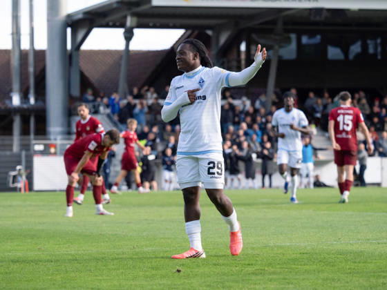 Goal to make it 1–3 by Nolan Muteba N Tumba, SV Waldhof Mannheim, 29 goal celebrations, Celebration, Joy, Emotion, Team Celebration, Gestures, GER, Soccer, SG Sonnenhof Grossaspach vs. SV Waldhof Mannheim, 3rd Division, Matchday 8, Aspach, 2026–2027 Season, October 10, 2026, GER, soccer, SG Sonnenhof Grossaspach vs. SV Waldhof Mannheim, 3rd Division, Matchday 8, Aspach, 2026–2027 season, October 10, 2026, Aspach Copyright: xCarstenxSchweringx EP_CSG