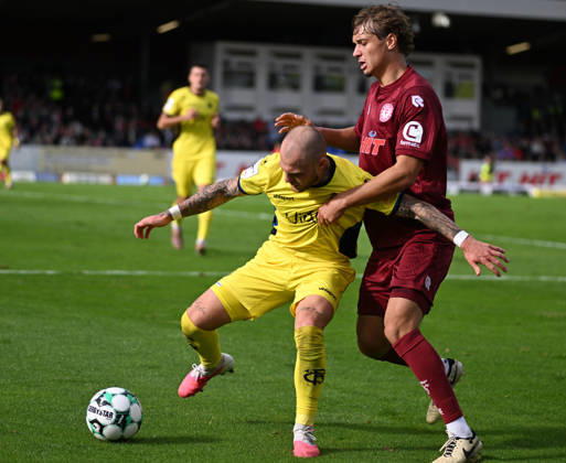 October 10, 2026, xophax, Soccer 3rd Division, Fortuna Cologne vs. Saarbrücken: Maximilian Fischer (SC Fortuna Cologne), right, and Philip Fahrner (Saarbrücken), left, Cologne