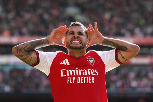 Arsenal gegen Leeds United, 10. Oktober 2026, London, Premier League, Fußball: Arsenal gegen Leeds United – Bruno Guimaraes von Arsenal jubelt nach dem zweiten Tor. Foto: Charlotte Wilson, Offside, London, Großbritannien Copyright: xCharlottexWilsonx xOffsidexOffside