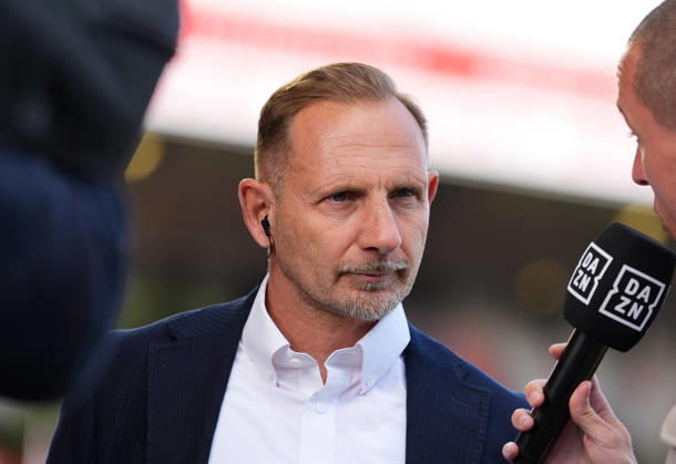 Mauro Lustrinelli, head coach of 1. FC Union Berlin, gives an interview before kickoff (GER), 1. FC Union Berlin vs. SV Elversberg, Bundesliga 1, Matchday 5, 2026–27 season, Stadion An der Alten Foersterei, Berlin, October 10, 2026. DFL regulations prohibit any use of photographs as image sequences and or quasi-video. 1 FC Union Berlin vs. SV Elversberg, 1st Bundesliga, Matchday 5, 2026–27 season, October 10, 2026, Berlin Copyright: xEibner-Pressefoto ScottxColemanx EP_SCN