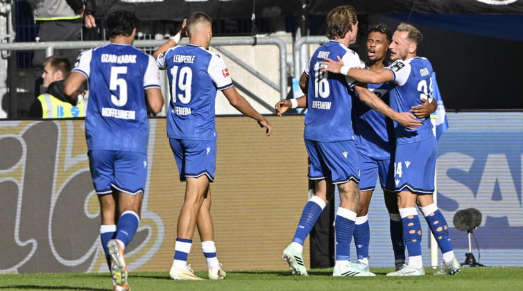 Alleged goal to make it 1–1 by Bambase Conte (TSG 1899 Hoffenheim) 20, disallowed due to a foul in the build-up. Goal celebration by Vladimir Coufal (TSG 1899 Hoffenheim) 34, Wouter Burger (TSG 1899 Hoffenheim) 18, Tim Lemperle (TS)G 1899 Hoffenheim 19 Ozan Kabak TSG 1899 Hoffenheim 05 TSG 1899 Hoffenheim vs. Hamburger SV HSV 10 10 2026 DFL REGULATIONS PROHIBIT ANY USE OF PHOTOGRAPHS AS IMASEQUENCES AND OR QUASI-VIDEO TSG 1899 Hoffenheim vs. Hamburger SV HSV