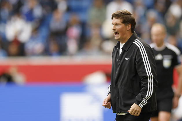 Coach Merlin Polzin of HSV in action during the Bundesliga match between TSG 1899 Hoffenheim and Hamburger SV at the PreZero Arena in Sinsheim, Germany, on October 10, 2026, Sinsheim, Germany, on October 10, 2026. DFB and DFL regulations prohibit any use of photographs as image sequences and or quasi-video, Copyright: HMBxMedia xHeikoxBecker