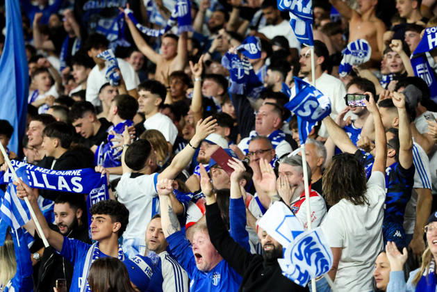 October 10, 2026, Melbourne, Victoria, Australia: MELBOURNE, AUSTRALIA - OCTOBER 10: Fans celebrate Maximillian Mikkola of South M<elbourne FC scoring in the Australia Cup Final match against Melbourne Victory FC at AAMI Park on October 10, 2026 in Melbourne, Austr0alia. South Melbourne FC V Melbourne Victory FC - Australia Cup 2026 Final  - ZUMAp121 20261010_zsp_p121_040 Copyright: xChrisxPutnamx