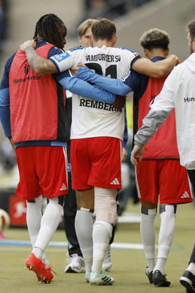 Nicolai Remberg (HSV), injured, in the Bundesliga match between TSG 1899 Hoffenheim and Hamburger SV at the PreZero Arena, Sinsheim, Germany, on October 10, 2026, in action during the Bundesliga match between TSG 1899 Hoffenheim and Hamburger SV at the PreZero Arena, Sinsheim, Germany, on October 10, 2026. DFB and DFL regulations prohibit any use of photographs as image sequences and or quasi-video, Copyright: HMBxMedia xHeikoxBecker