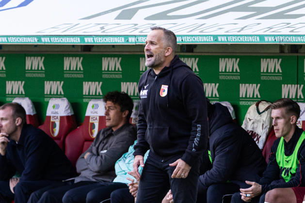 Germany: FC Augsburg vs. FC Bayern Munich, Bundesliga 1, Matchday 5, 2026–27 Season, WWK Arena Augsburg; Manuel Baum, Head Coach, FC Augsburg; Emotions; Augsburg; WWK Arena; Bayern; Germany Copyright: xBenedictxChristx