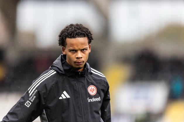 SSV Ulm 1846 Soccer vs. Eintracht Frankfurt II, Soccer, Regionalliga Southwest, Matchday 11, Donaustadion Ulm, October 26, warm-up, isolated portrait of Julian Yao Mawuli Etse, Eintracht Frankfurt II, 4 SSV Ulm 1846 Soccer vs. Eintracht Frankfurt II, Soccer, Regionalliga Southwest, Matchday 11, Donaustadion Ulm, October 26, Photo by Lucca Fundel, Ulm, Donaustadion, Baden-Württemberg, Germany